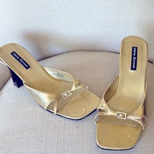 Super cute gold slip on heel shoes